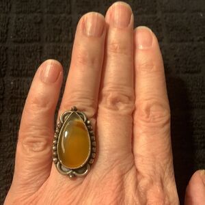 Silver and Yellow Stone Ring Size 6